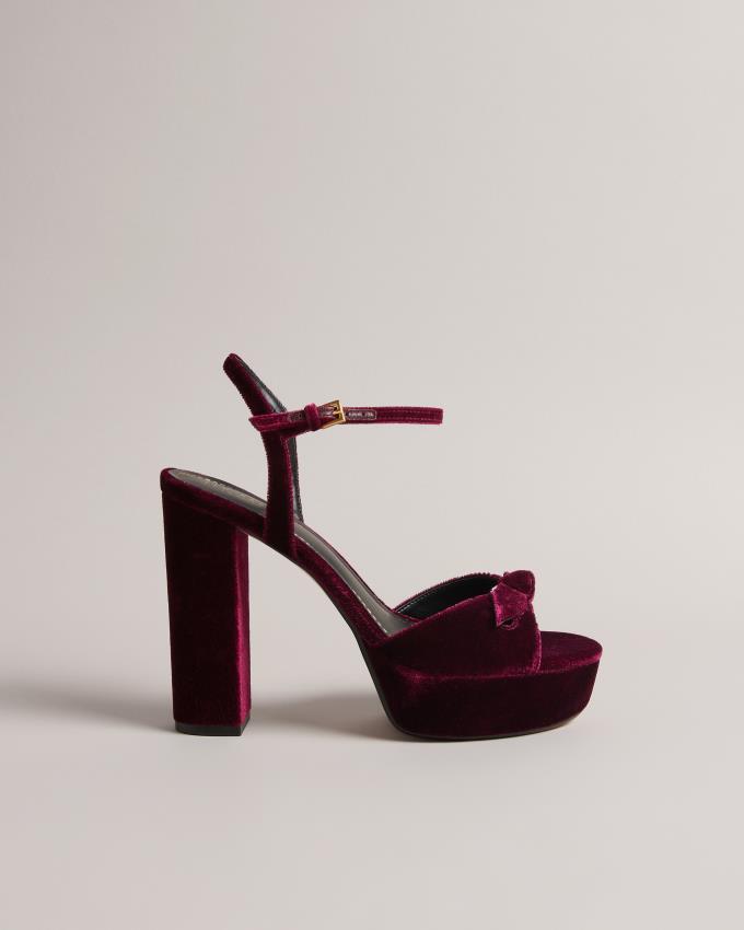 Sandale Ted Baker Velvet Bow Platform Heeled Bordeaux Femme | LFI-15024655